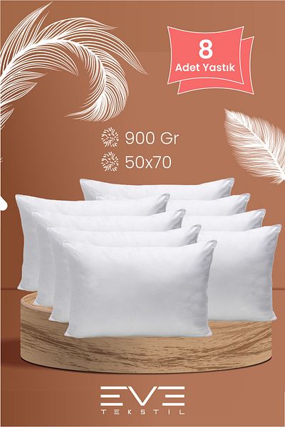 Eve Tekstil Silicone Pillow with 8 Pollycotton Covers 50 X 70 cm 900 Gr