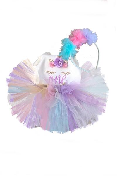 bba new trend طقم تاج عيد ميلاد يونيكورن مكون من قطعتين لعمر سنة واحدة، طقم تاج يونيكورن لعيد ميلاد سنة واحدة