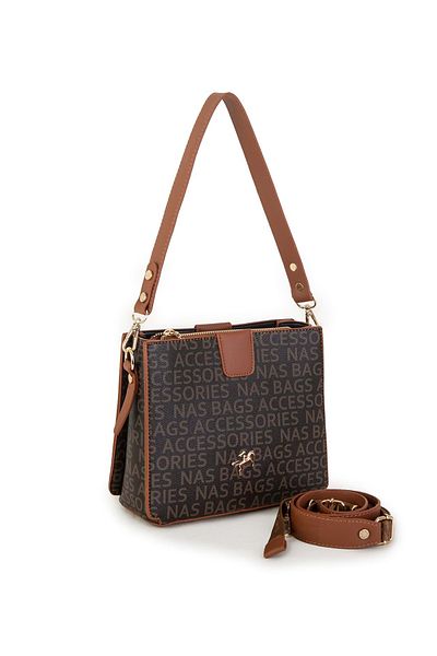 By Hakan Nas Bag-1250 Written Γυναικεία Τσάντα Χεριού Τσάντα χιαστί Καφέ-μαύρισμα