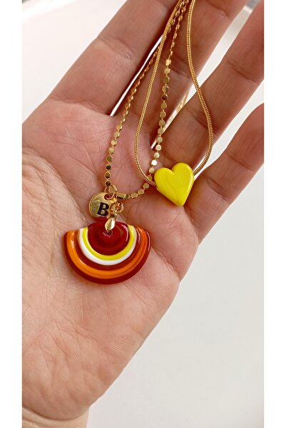 nergis collection Murano Güneş Kolye - Murano Sarı Kalp Kolye(kalp rengi ve h...