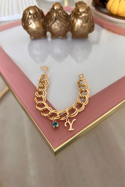 Trendy Butik حرف Y عين الشر متدلية سوار سلسلة مزدوجة