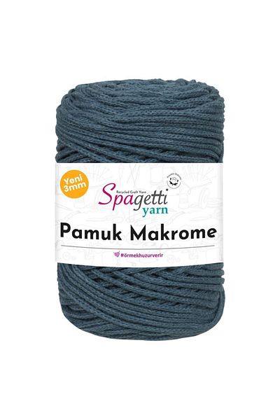 Spagettiyarn Βαμβακερό Μακραμέ 3mm Τζιν Μπλε Πλεκτό Νήμα