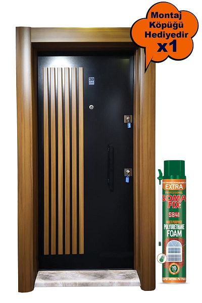Tezdoor Steel Door Clawed System Steel Door, Wood Veneer Embossed Model Apartment Door Left