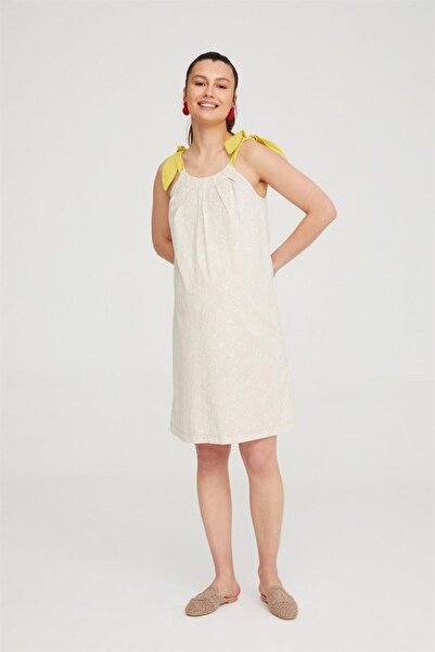 VAVIEN Bej Hamile Askılı Elbise 1070