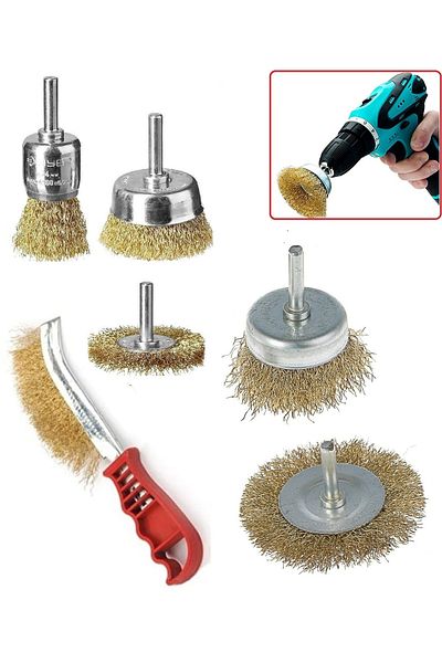 Depolife 6 Piece Wire Brush Set for Pin Drill Handle Steel Wire Brush Set Cylinder Conical Set