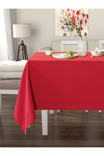 Pastel Metallic Red Tablecloth Velvet Textured Stain Resistant