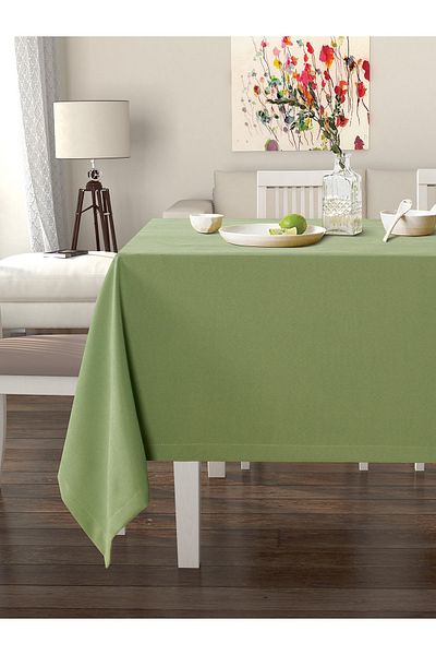 Pastel Olive Leaf Color Tablecloth Velvet Textured Stain Resistant