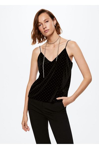 MANGO Woman Strass Stone Velvet Blouse