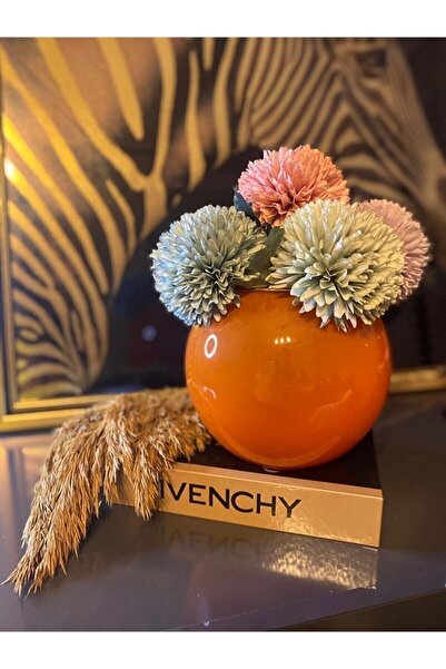 P H Panayır Home Büyük Boy Turuncu Cam Vazo, Fanus, Cam Saksı, Meyvelik, Cam Mumluk, Akvaryum, Sunumluk