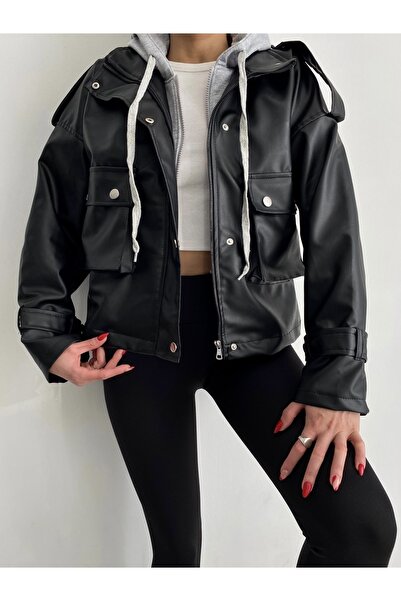 Ekim Store Hooded Gray Leather Jacket