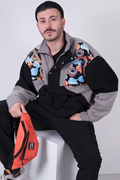Vatkalimon Γυναικείο Ανδρικό Γκρι Μαύρο Fleece με μισό φερμουάρ