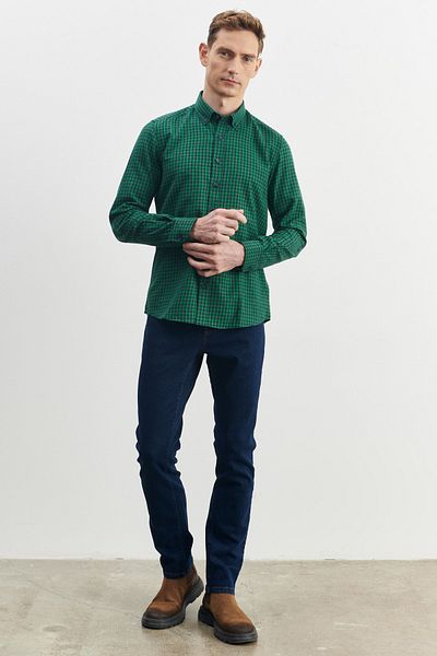 ALTINYILDIZ CLASSICS Ανδρικό ανθρακί-κόκκινο Slim Fit Slim Fit Button Γιακάς Gingham Flannel Ξυλοκόπος