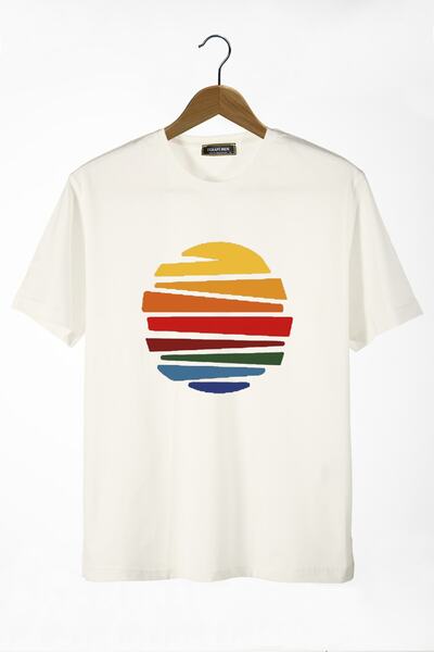 COLLIE Tricou oversize din bumbac de bază, unisex, cu imprimeu solar, ecru