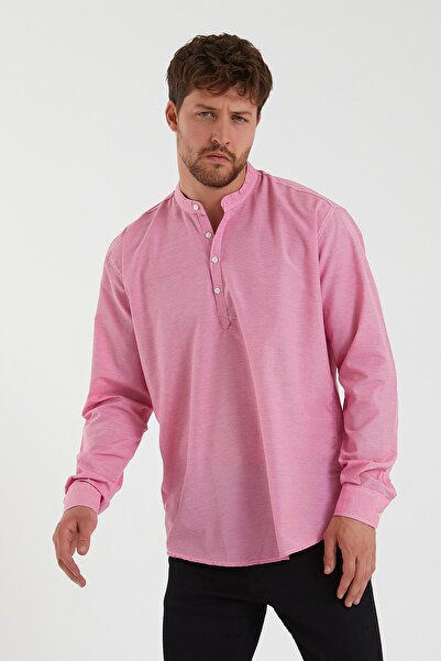 BUCADO Erkek Pembe Hakim Yaka Yarım Patlı Küçük Kareli Uzun Kollu Gömlek