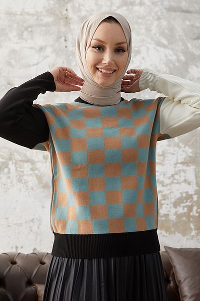 InStyle Pulover din tricotaje cu model carouri pătrate Monsa - mentă