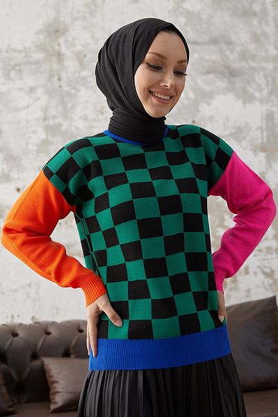 InStyle Pulover din tricotaje cu model carouri pătrate Monsa - verde