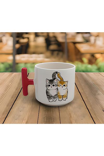 RHG Art Latte & Espresso Handmade Naughty Cute Kittens Printed T Handle Mug 200 Ml
