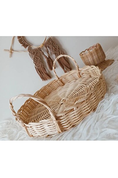gudelidekor Hasır Bambu Rattan Dekoratif Sunumluk Tepsi