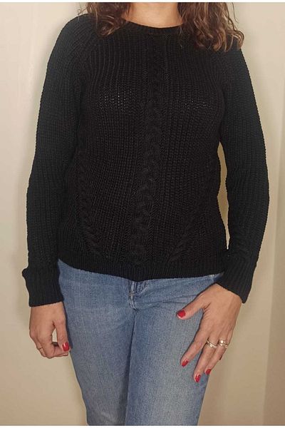 BAHHAR Pulover negru din tricotaje cu detalii (compatibil cu mărimea S-m-l-xl)