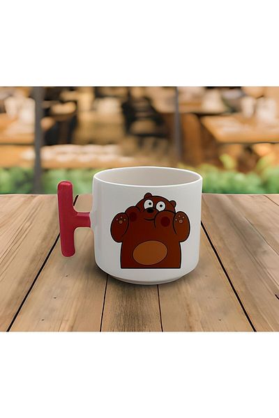 RHG Art Latte & Espresso Handmade Friendly Bears Leaning on the Cup Printed T Handle Mug 200 Ml