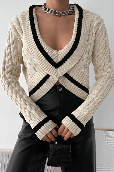 FEMELLE Pulover tricotat cu design bej pentru femei