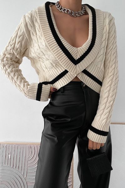 FEMELLE Pulover tricotat cu design bej pentru femei