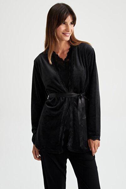 DeFacto Zamilujte se zavinovací límec sametový župan