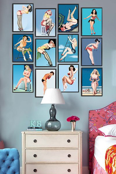 Biz Dijital Ζωγραφιές τοίχου, Pop Art Girls, Πίνακας MDF σε κομμάτια, Πίνακας Pop Art 12 τεμαχίων, Πίνακας MDF κουζίνας