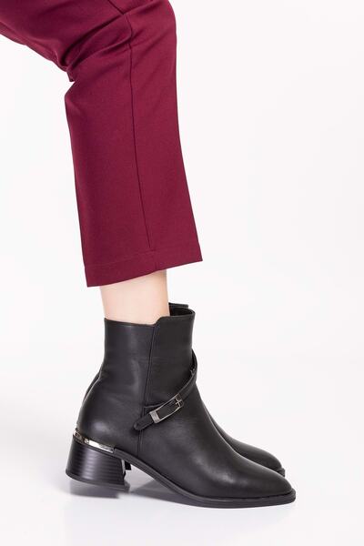 Gondol Hakiki Deri Toka Detay Fermuarlı Bot Anl.2380 - Siyah - 38