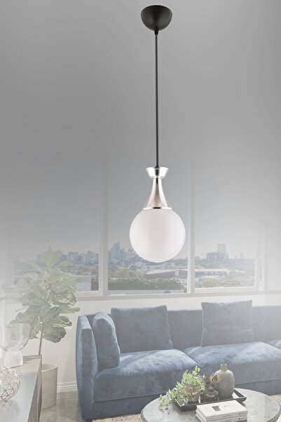 Genel Markalar Şık Siyah Krom Detaylı Yuvarlak Camlı Modern Avize