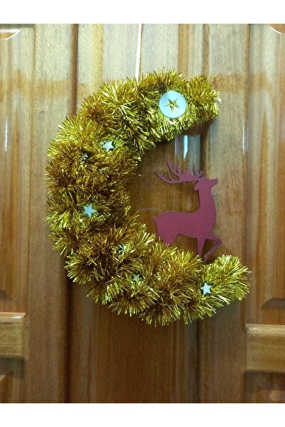 Elfora New Year's Door Ornament Gold Deer Door Wreath New Year Half Moon