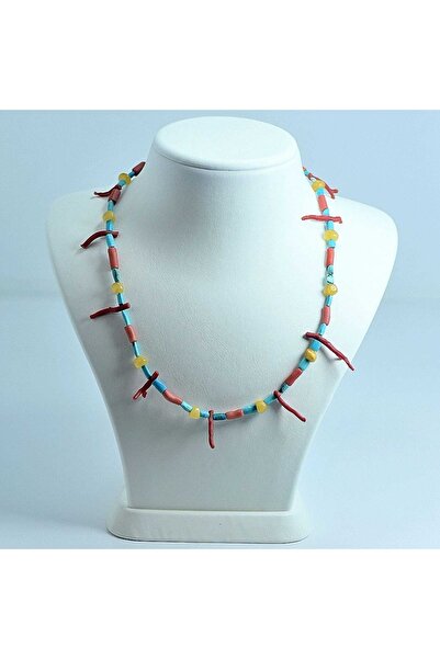 Mercan Turkuaz Damla Kehribar 3 Lü Bomba Karma Kolye Doğal Taş Taş Mabeti