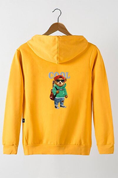 COLLIE Erkek Basic Arkası Cool Ayıcık Baskılı Kapüşonlu Fermuarlı Cepli Sweatshirt