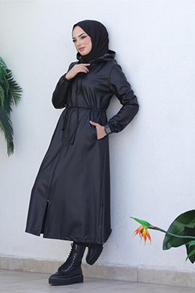 benguen 1214 Long Leather Cap Black