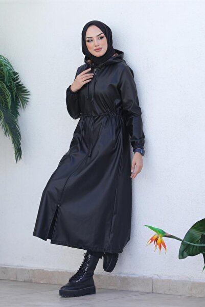 benguen 1214 Long Leather Cap Black