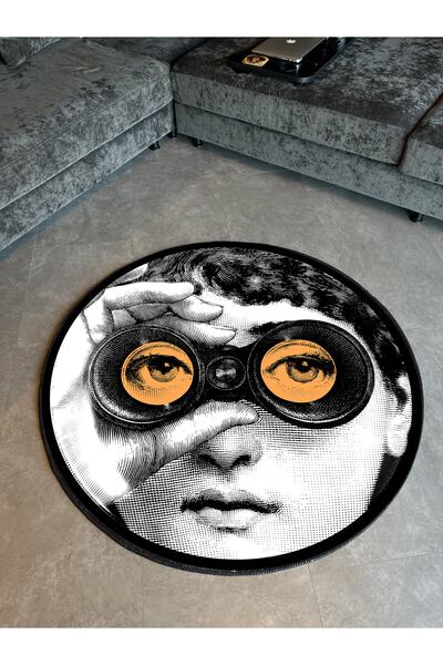 Rugs Modern Halı Mira 898 Yüz Turuncu Dürbün Temalı Siyah Beyaz Halı