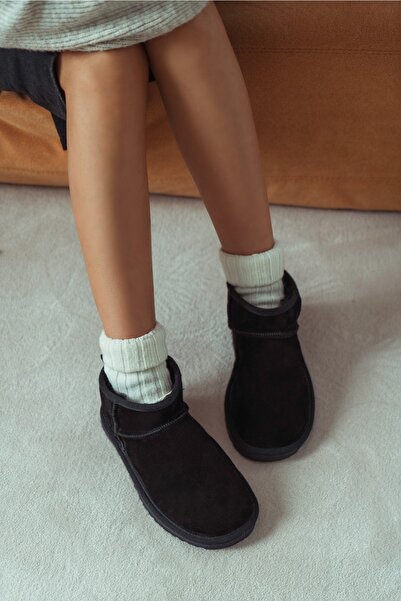 Italyty Shoe Γυναικείες μπότες Miny Μαύρες Suede με επίπεδη σόλα και γούνινο επένδυση στη σόλα