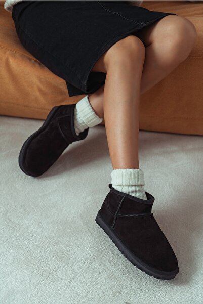 Italyty Shoe Γυναικείες μπότες Miny Μαύρες Suede με επίπεδη σόλα και γούνινο επένδυση στη σόλα