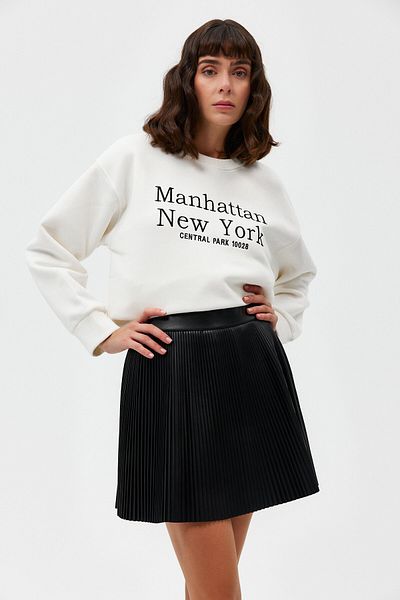 Açelya Okcu Φούτερ Manhattan με Σλόγκαν και Στρογγυλή Λαιμόκοψη