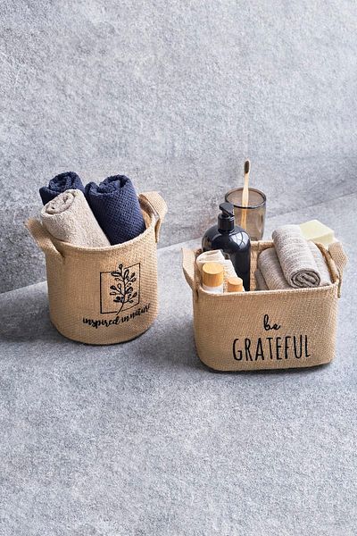 Ocean Home Textile Set de 2 iuta în dulap pentru spălătorie pentru copii, pentru jucării, organizator pliabil pentru coș de depozitare
