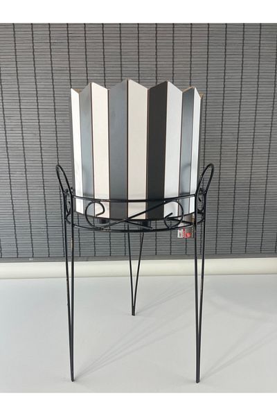 Bahçem 25.5x50cm Decorative Wrought Iron Wooden Flower Pot and Flower Pot Stand