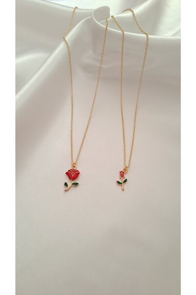 SOUL BY A&B 2li Kolye Seti Kırmızı Gül Anne Kız Kolye Arkadaş Bff Kolyesi