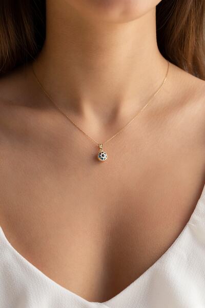 Uşaklıhafız 1945 14 Ayar Altın Yuvarlak Nazar Boncuklu Göz Kolye