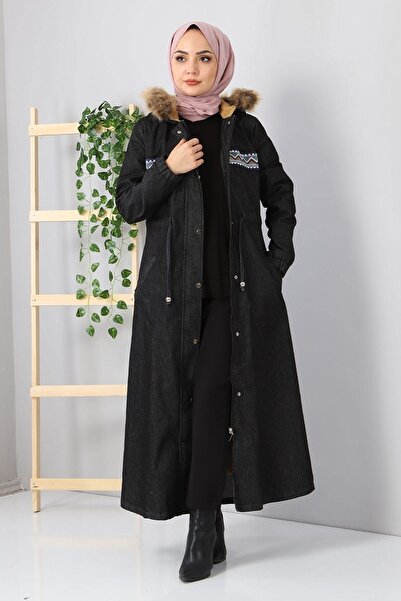 Modamihram Zakouřený vyšívaný džínový kabát - MİH9492