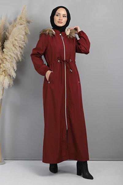 Modamihram Fermuarlı Bağcıklı Mont Bordo MİH15400