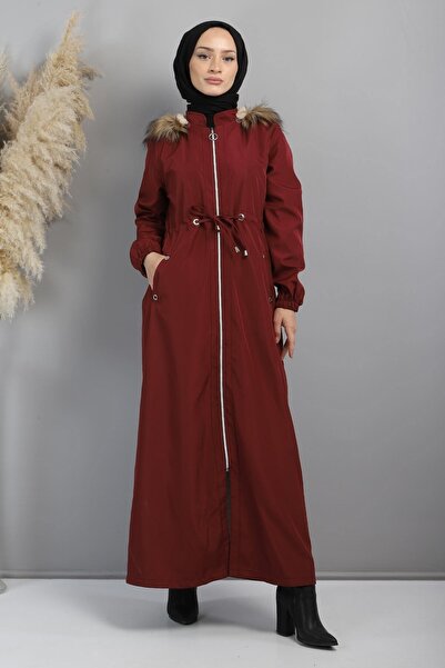 Modamihram Fermuarlı Bağcıklı Mont Bordo MİH15400