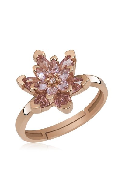 Ervanur 925 Ayar Gümüş Pembe Taşlı Ayarlanabilir Lotus Çiçeği Yüzük
