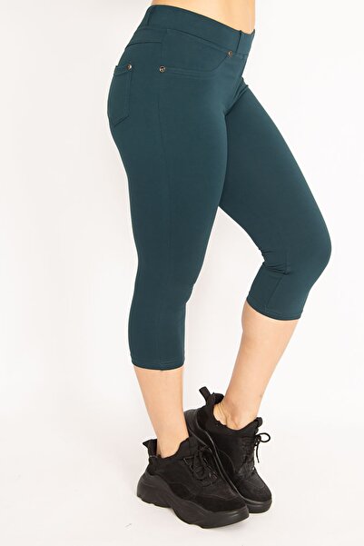 Şans Γυναικείο πράσινο κολάν μεγάλου μεγέθους με μπροστινή διακόσμηση και τσέπες πίσω 65n35202