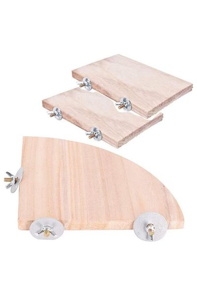 Alyones 2 Pieces Rectangular and 1 Piece Quarter Circle Wooden Bird Perch Set of 3 Bird Perches