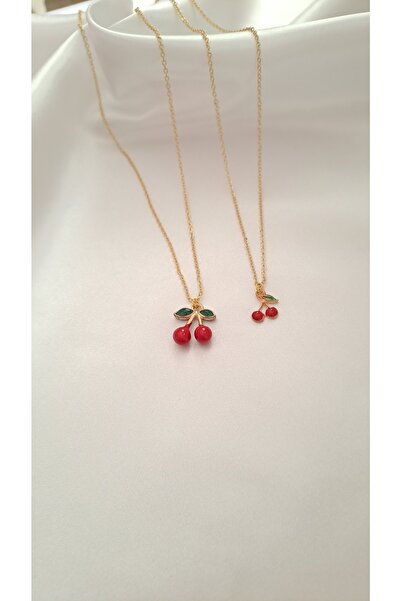 SOUL BY A&B Kırmızı Kiraz Kolye 2li Kolye Seti Anne Kız Kolyesi Arkadaşlık Bff Kırmızı